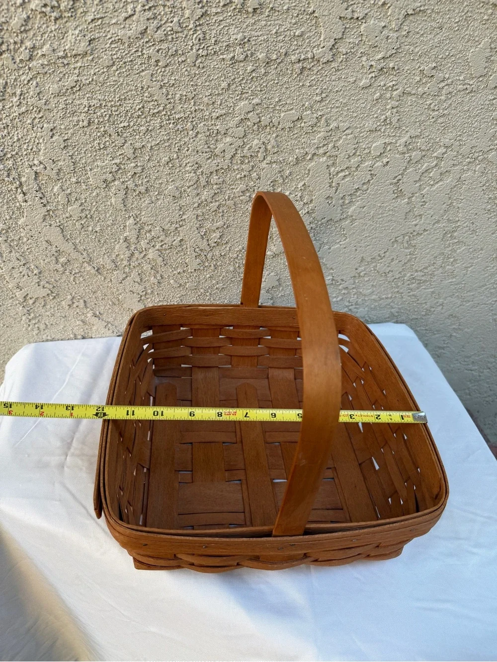 Longaberger 12” Pie Basket 1991 Square Basket with Stationary Handle